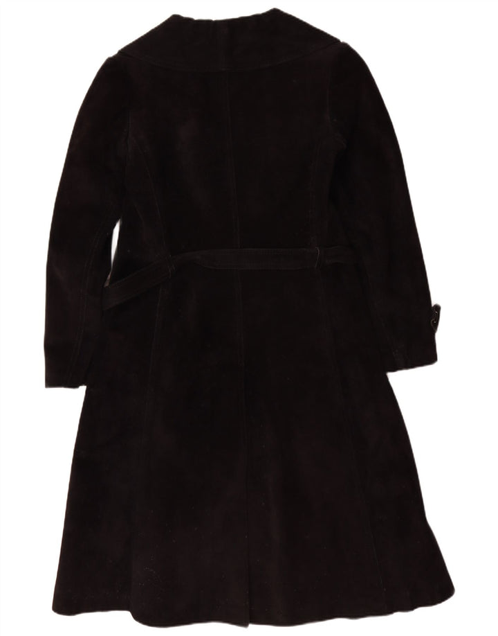 Vintage mujer shearling abrigo Reino Unido 10 pequeño cuero negro