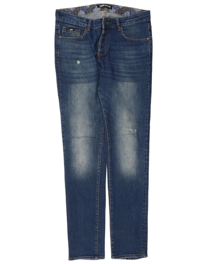 GAS Vaqueros Slim Desgastados para Hombre W34 L34 Algodón Azul