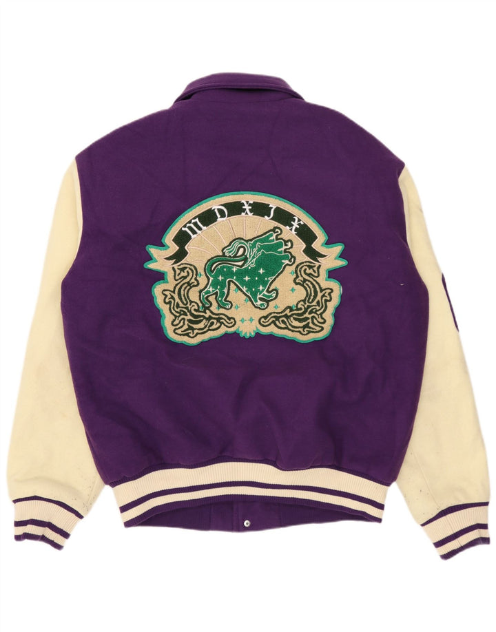 ZARA Chaqueta universitaria gráfica para hombre ES 38 Poliéster con bloques de color morado mediano