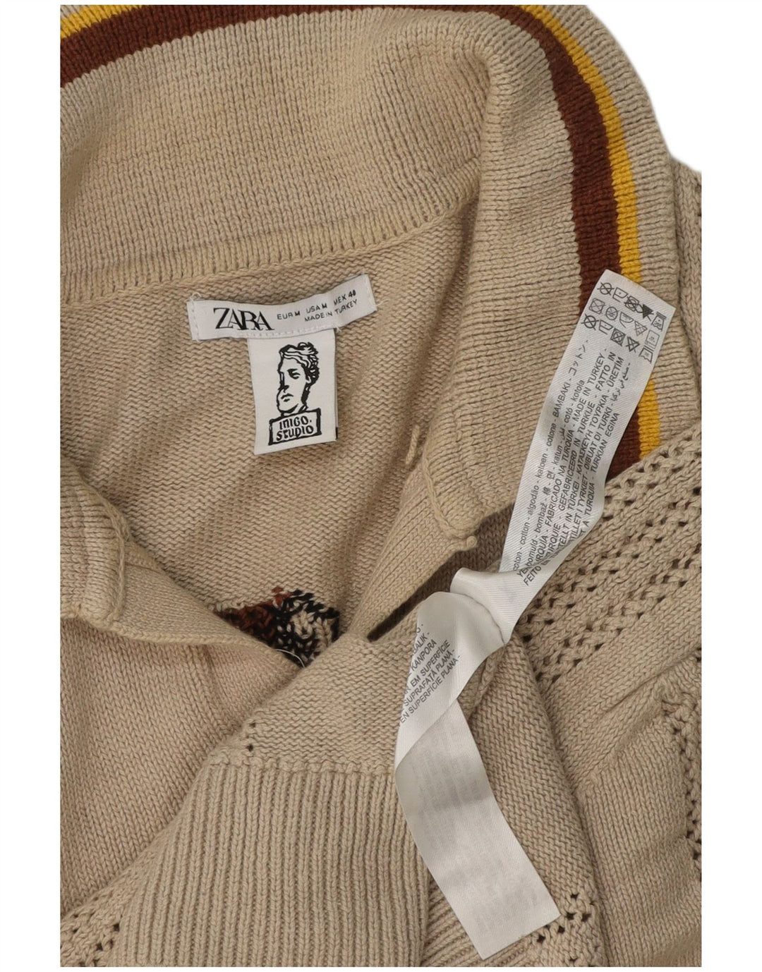 Zara Hombre: Inigo Studio Graphic Polo Neck Jumper Sweater Beige Medio