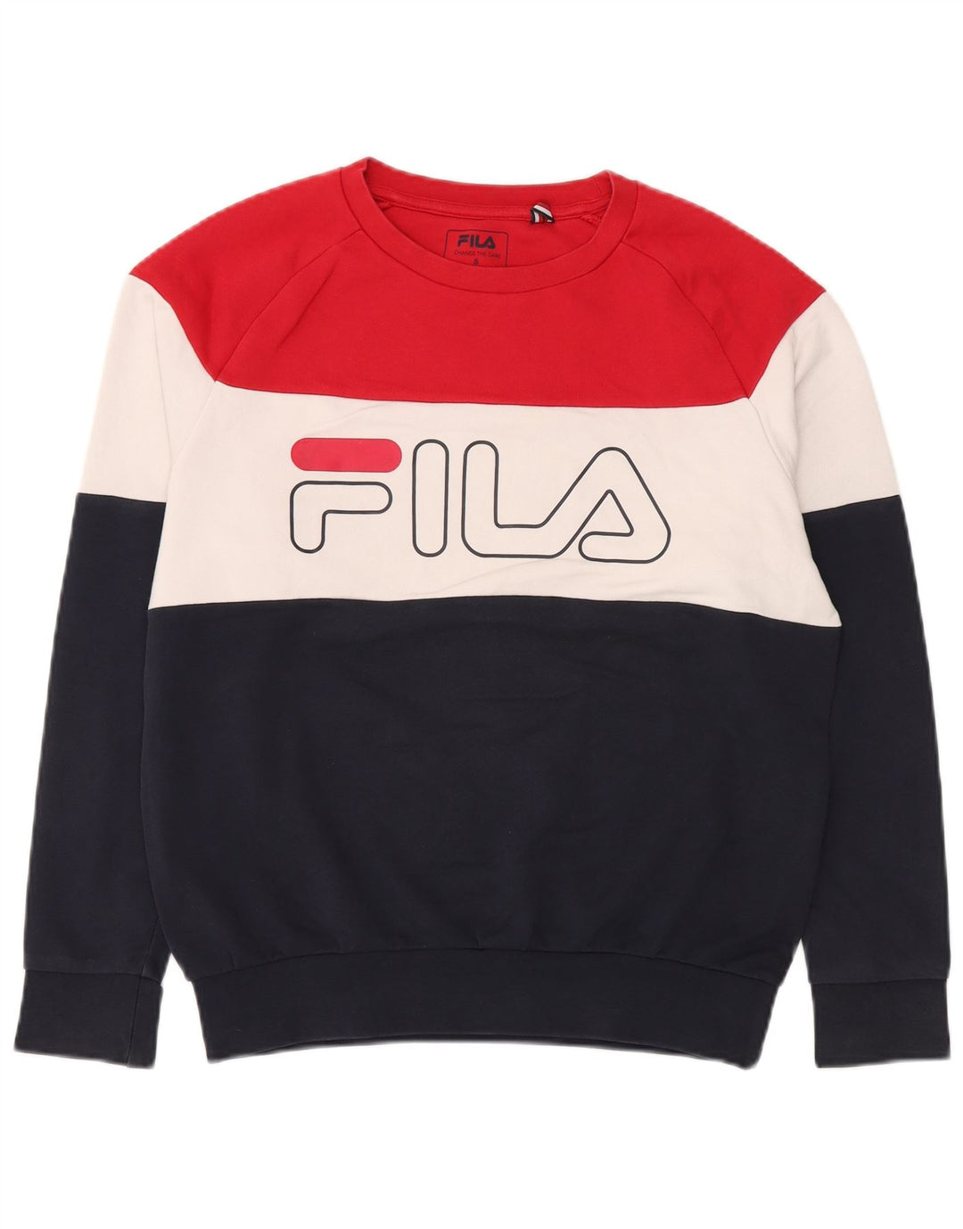 FILA Sudadera con estampado gráfico para hombre, jersey pequeño multicolor con bloques de color