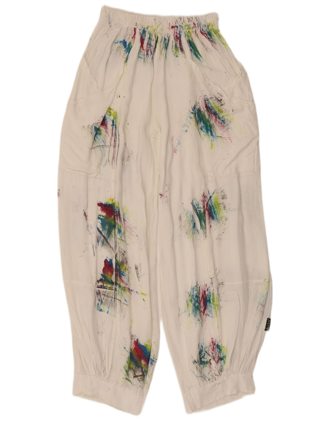 Vintage mujer Harem pantalones medianos W28 L29 blanco tie tinte viscosa