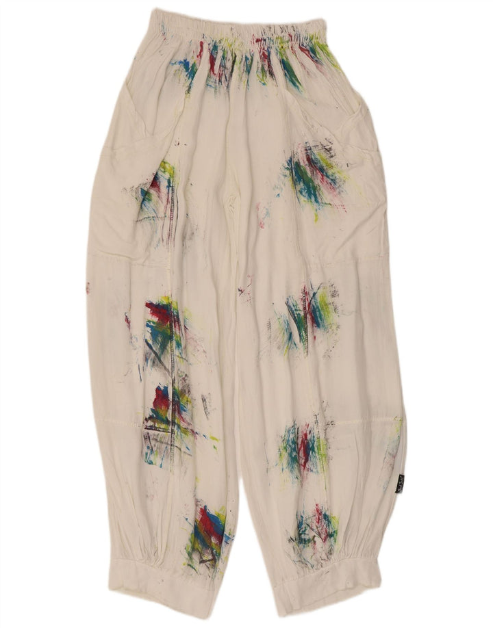 Vintage mujer Harem pantalones medianos W28 L29 blanco tie tinte viscosa