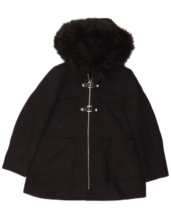 Zara Mujer Abrigo Extragrande Con Capucha UK 10 Small Lana Negra