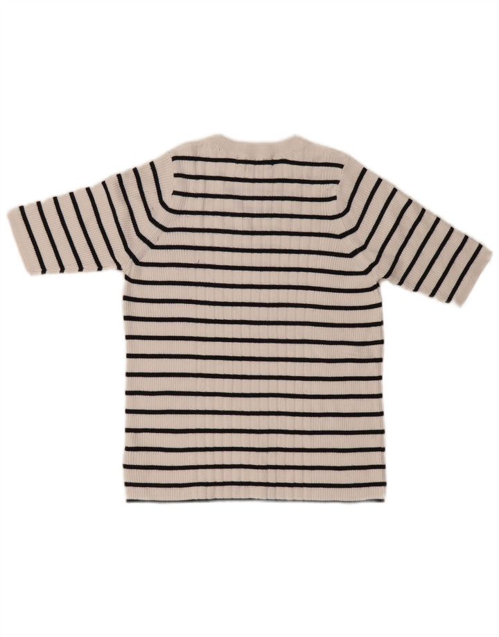 Marks & Spencer - Jersey de cuello redondo para mujer, talla 40, talla mediana, color blanco a rayas