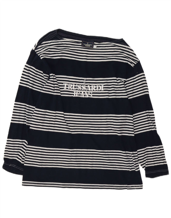Trussardi Jeans Mujer Gráfico Top Manga Larga UK 44 Medio Azul Marino