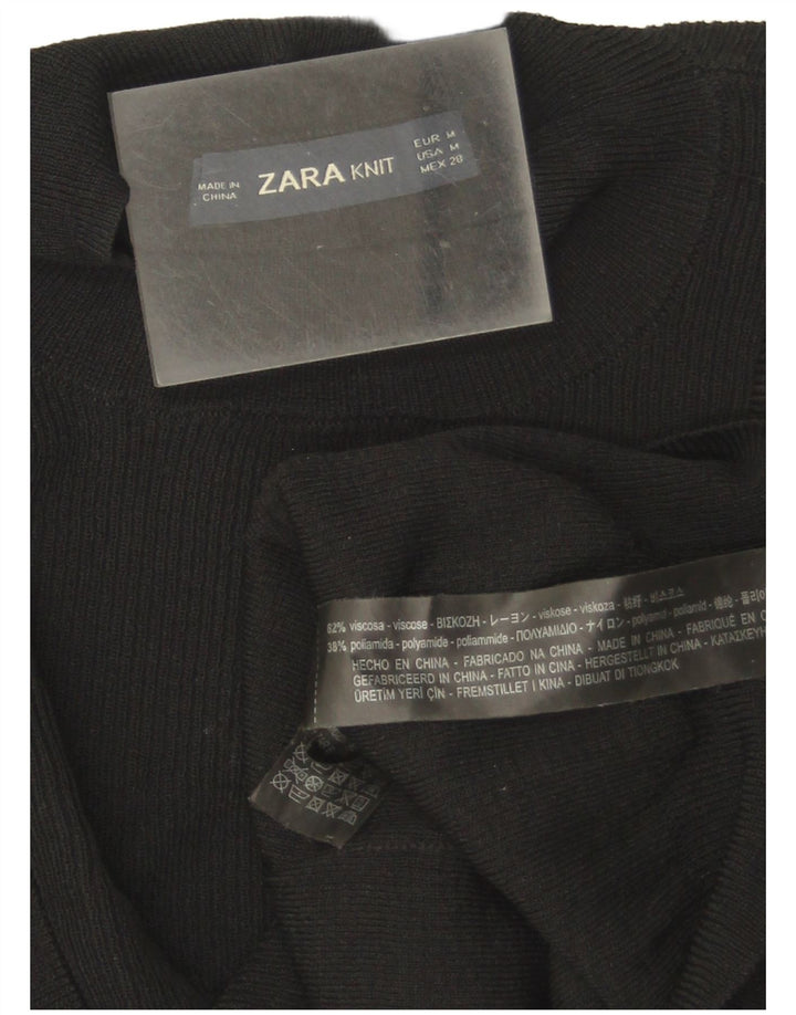 Zara Suéter tipo jersey con cuello redondo y volantes en la parte delantera para mujer UK 40 Medium Black