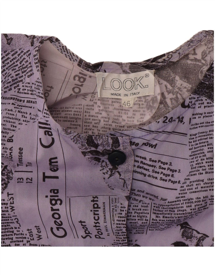 Vintage mujer gráfica manga corta camisa blusa IT 46 Lila grande