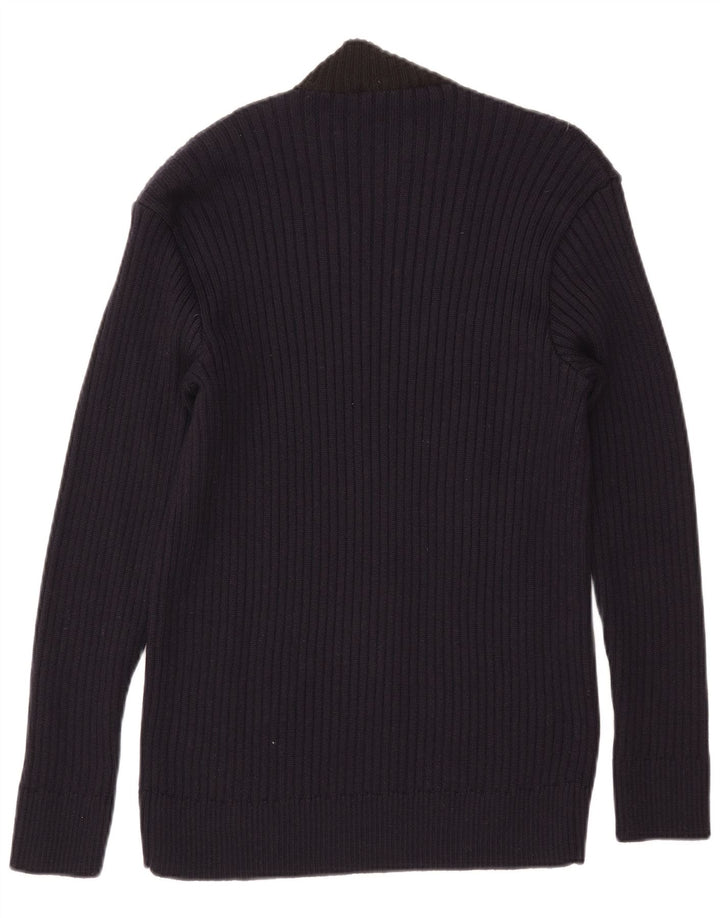 Vintage hombres tortuga cuello jersey suéter grande azul marino colorblock