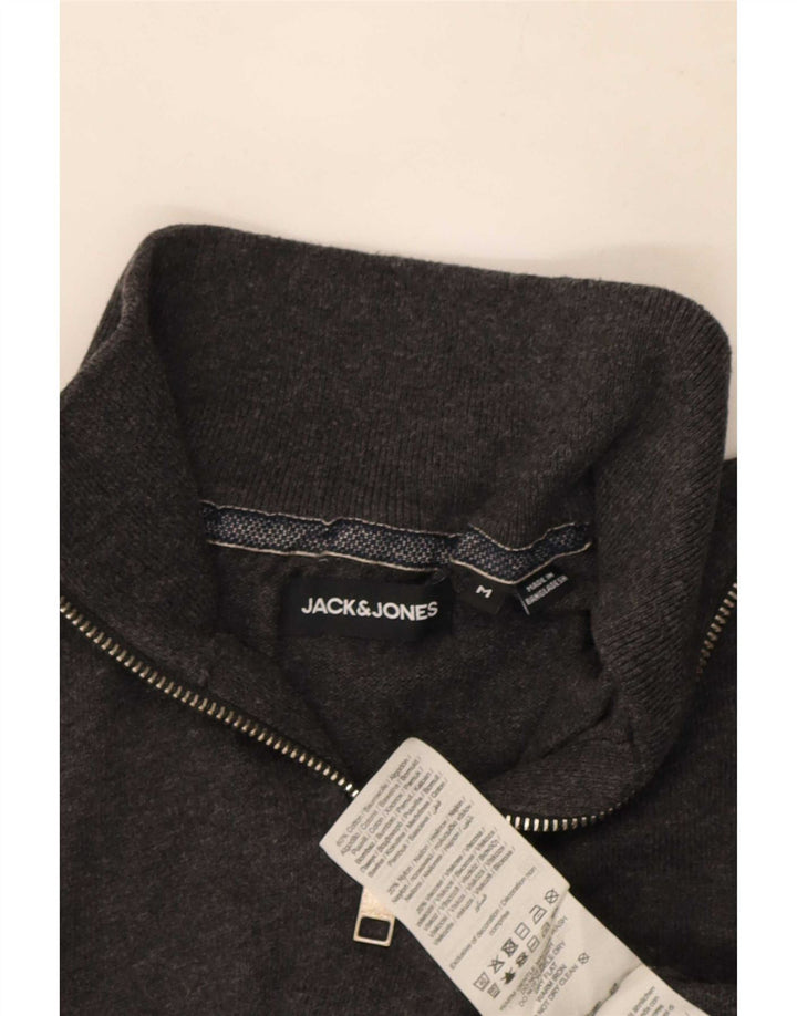 Jack & Jones Hombre Zip Neck Jumper Sweater Gris Medio Algodón