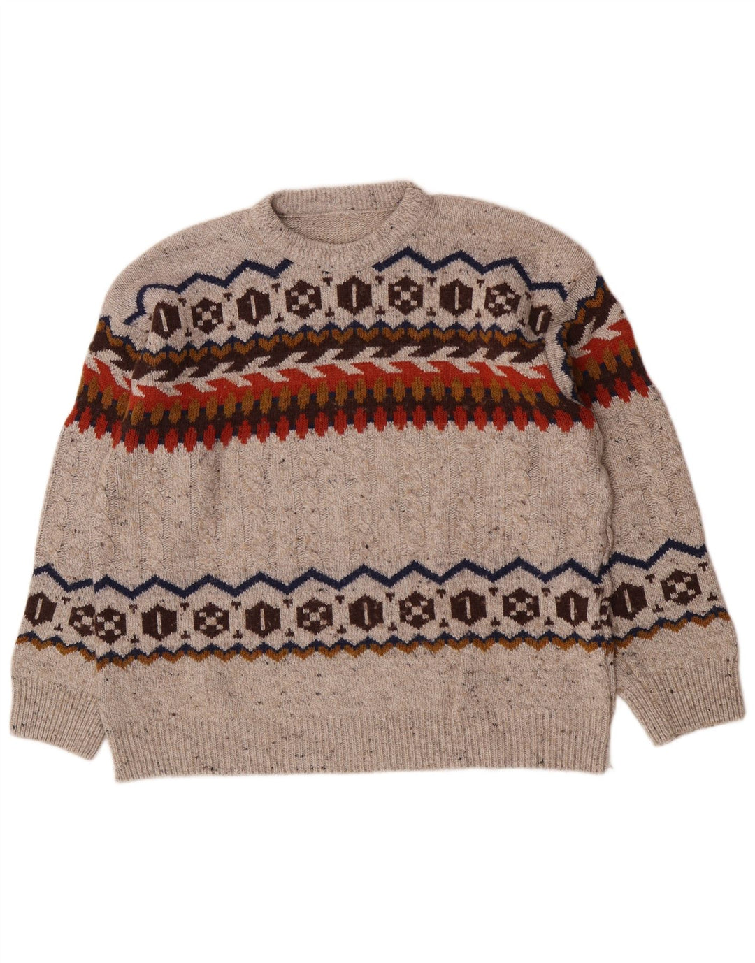 Vintage hombres regular fit cuello redondo jersey suéter grande gris feria isla