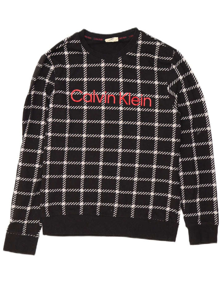 CALVIN KLEIN Sudadera con gráfico para hombre, jersey pequeño de algodón a cuadros negro