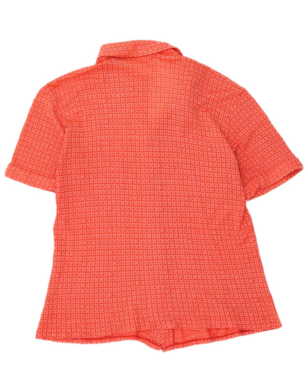 Vintage mujer camisa de manga corta blusa Reino Unido 14 medio rojo geométrico