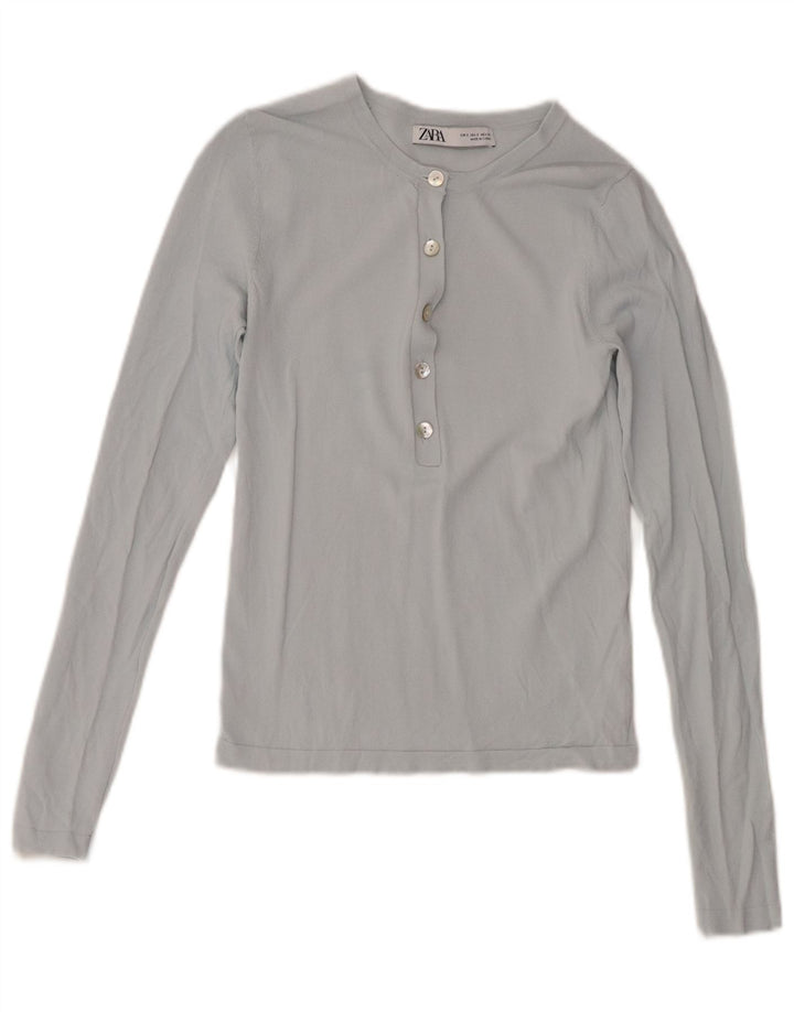 Zara Mujer Top Manga Larga UK 8 Small Viscosa Azul