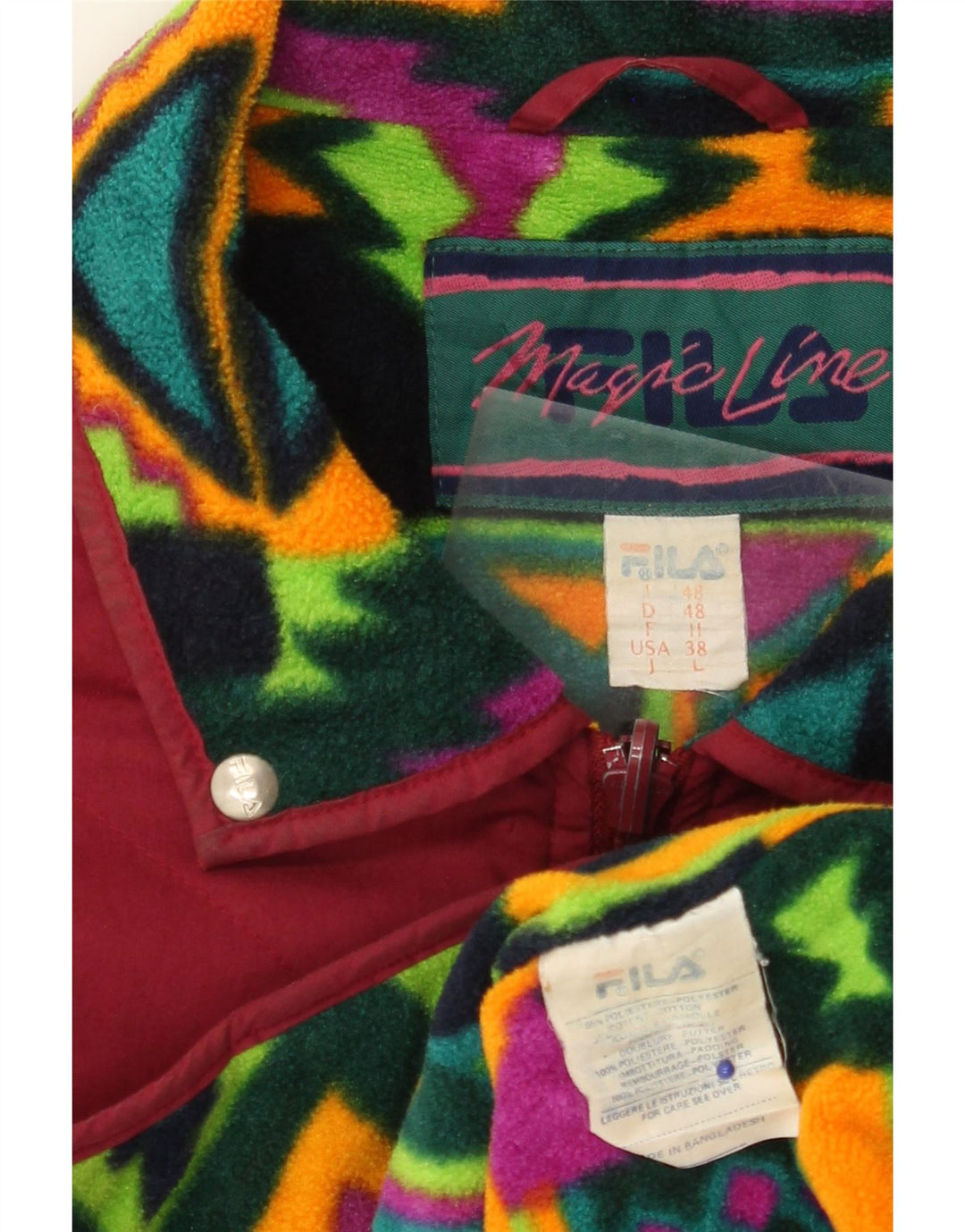 FILA Mens Quilted Jacket IT 48 Medium Burgundy Geometric Polyester