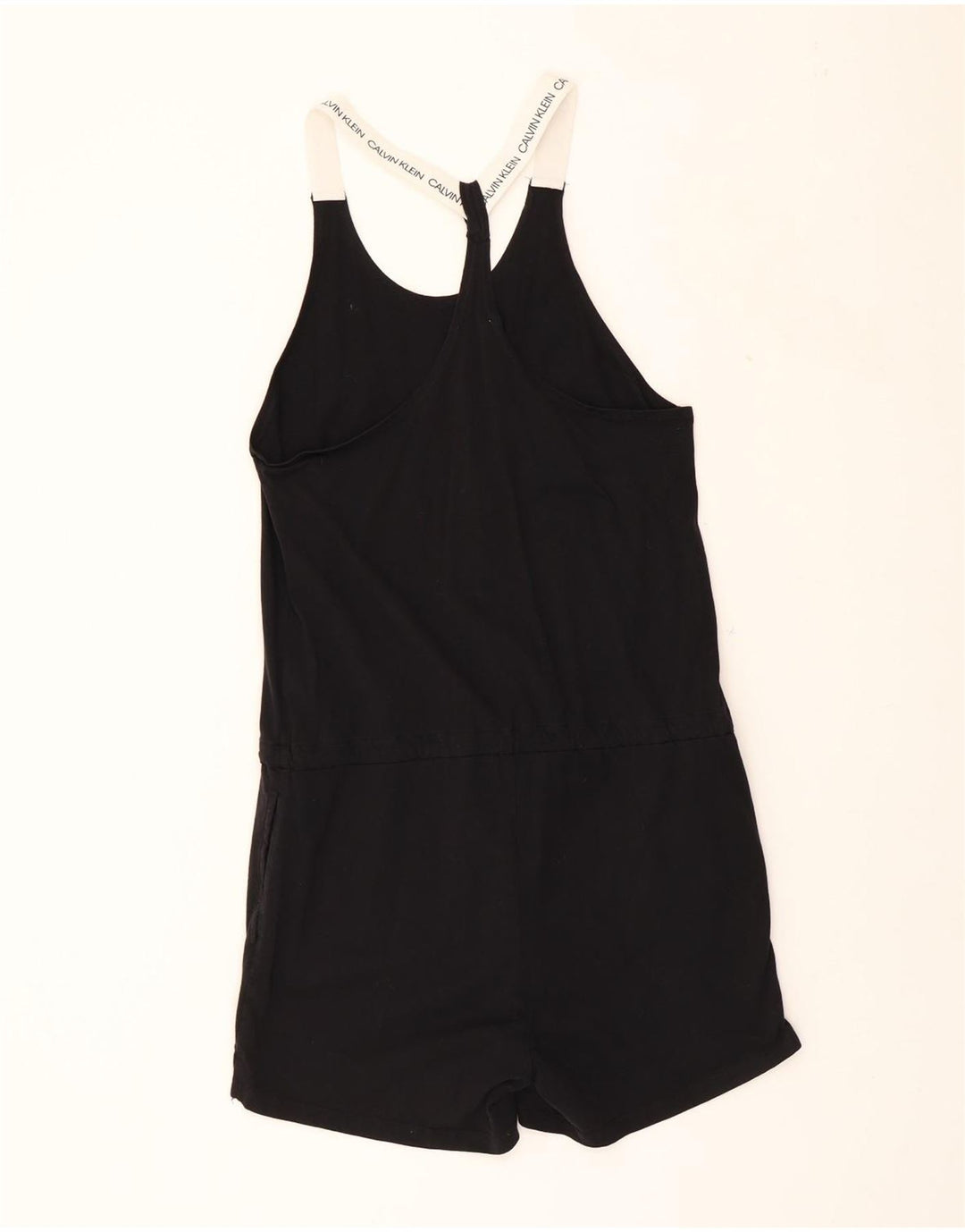 CALVIN KLEIN Womens Graphic Playsuit UK 14 Large Black Cotton Vintage Calvin Klein and Second-Hand Calvin Klein from Messina Hembry 