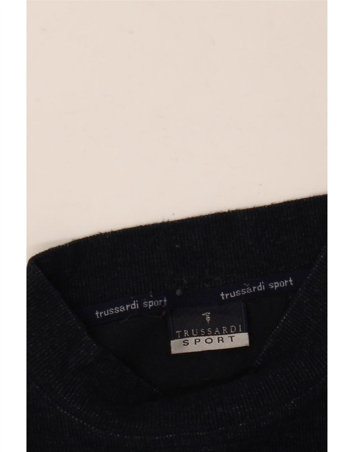 TRUSSARDI Jersey con cuello de tortuga gráfico para hombre, suéter grande de lana azul marino