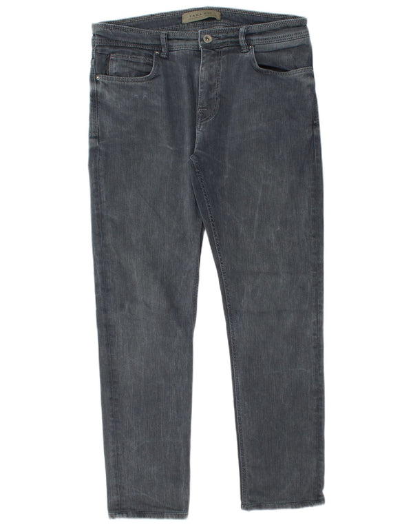 Zara Mens Slim Jeans EU 42 Large W32 L28 Gris Algodón