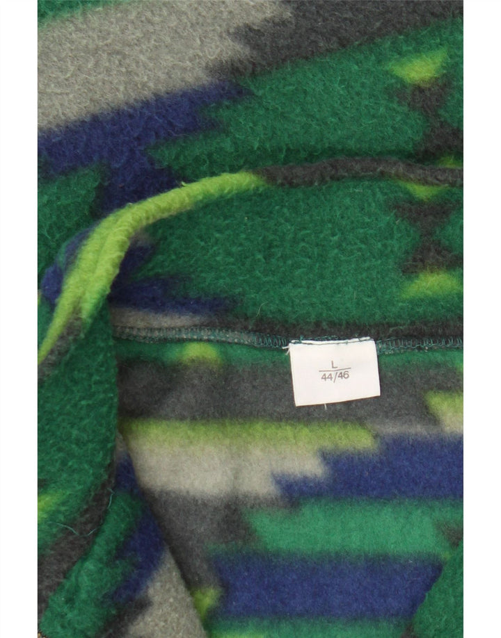 Vintage hombres zip cuello polar jumper grande verde geométrico poliéster
