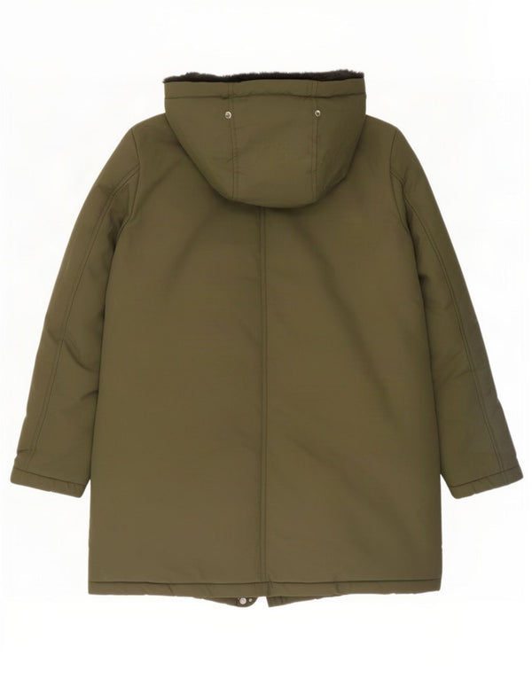 Zara Mujer Sherpa Chaqueta Parka Con Capucha Reino Unido 44 Algodón Verde Medio