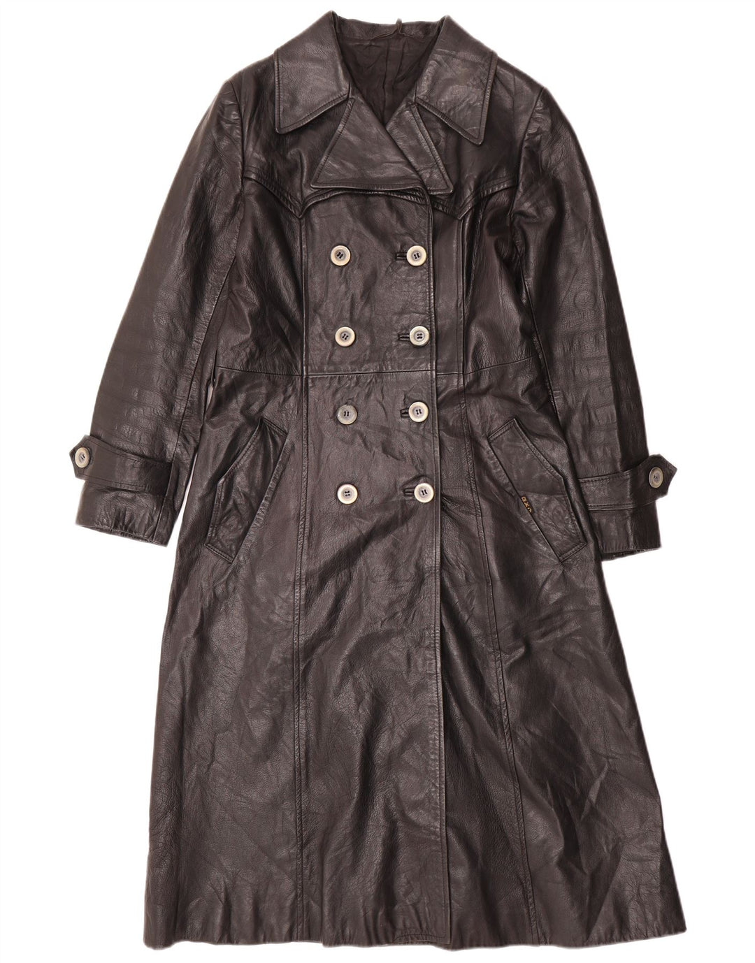 VINTAGE Abrigo de cuero para mujer Reino Unido 12 Cuero negro medio