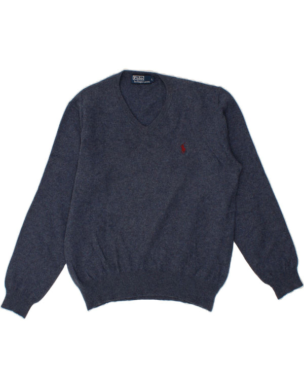 POLO RALPH LAUREN Suéter con cuello en V para mujer Reino Unido 16 Lana azul marino grande