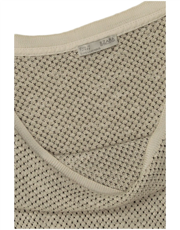 Zara Mujer Top Extragrande Manga Larga UK 10 Small Blanco Manchado