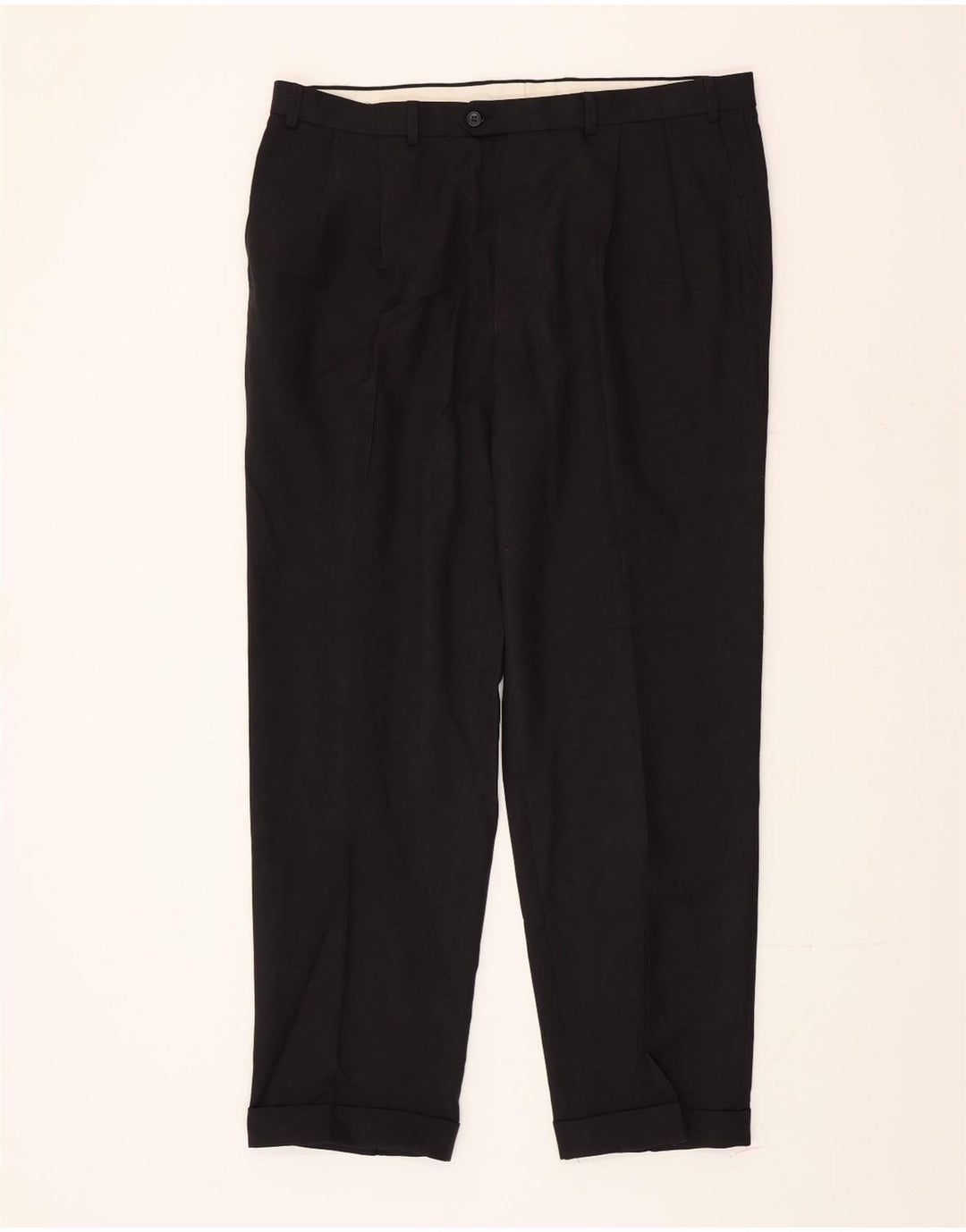 Marks & Spencer Pantalón de traje con pinzas para hombre W40 L33 Poliéster azul marino