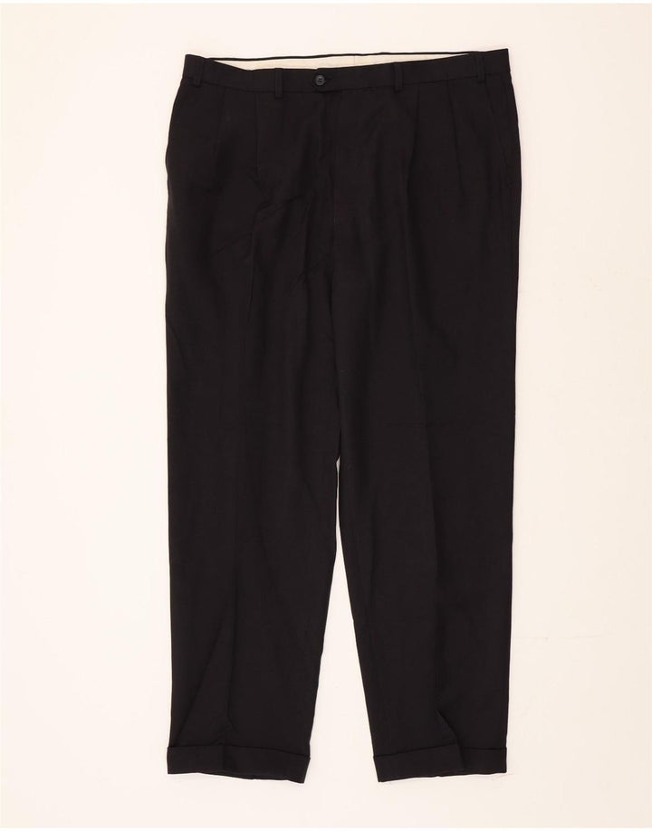Marks & Spencer Pantalón de traje con pinzas para hombre W40 L33 Poliéster azul marino