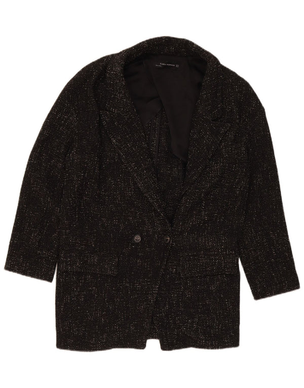 Zara Mujer Abrigo Extragrande De Doble Botonadura UK 6 XS Poliéster Negro