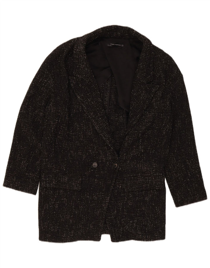 Zara Mujer Abrigo Extragrande De Doble Botonadura UK 6 XS Poliéster Negro