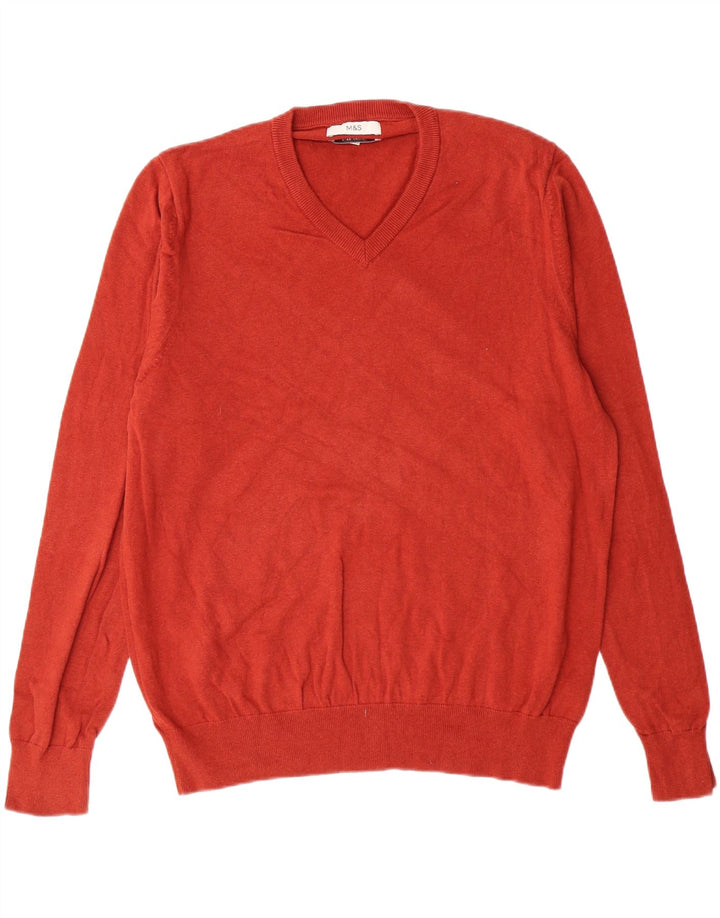 MARKS & SPENCER Jersey con cuello en V para hombre XL Rojo Algodón Clásico