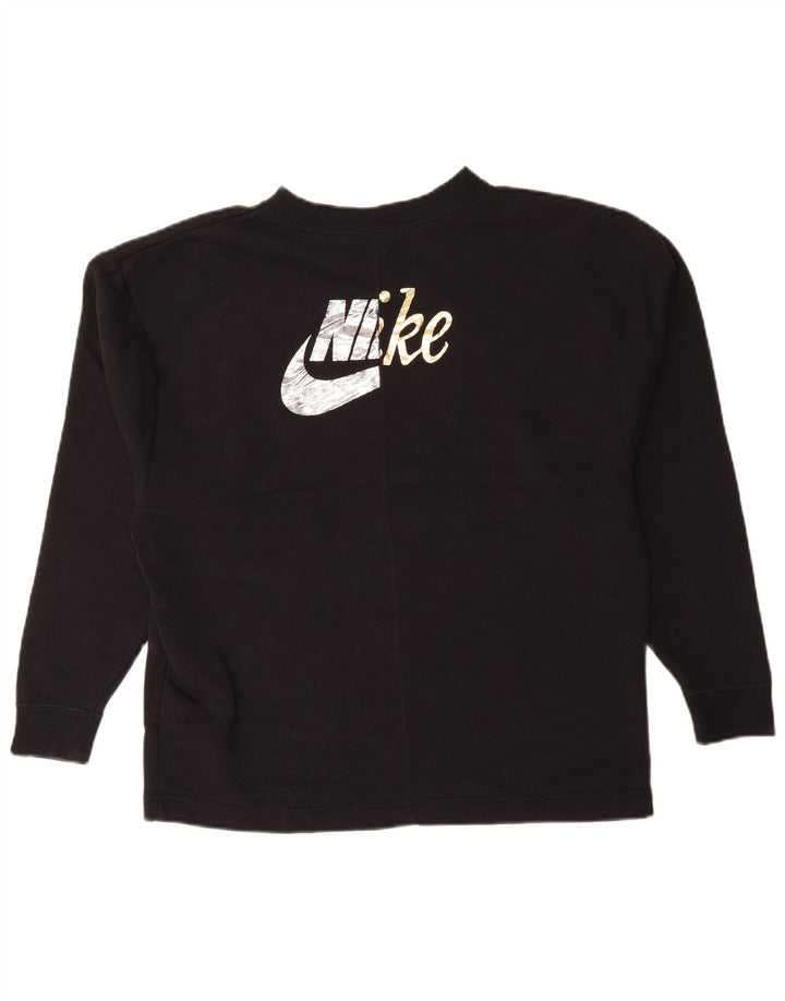 Nike Sudadera de gran tamaño con gráfico para mujer UK 10 Small Black Cotton