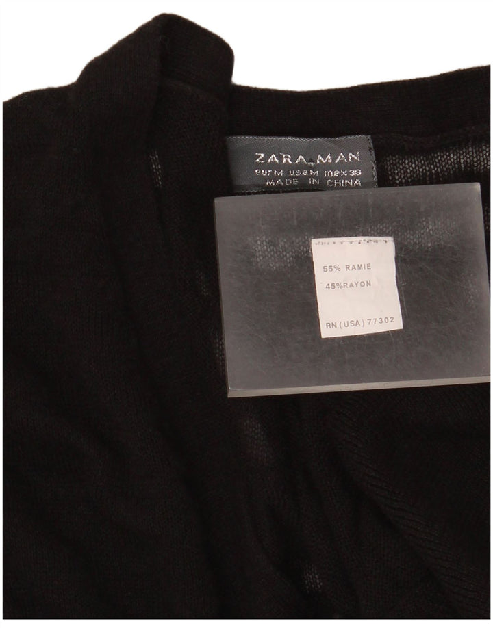 Zara Hombre Jersey Jersey Transparente Con Cuello En V Ramio Negro Mediano