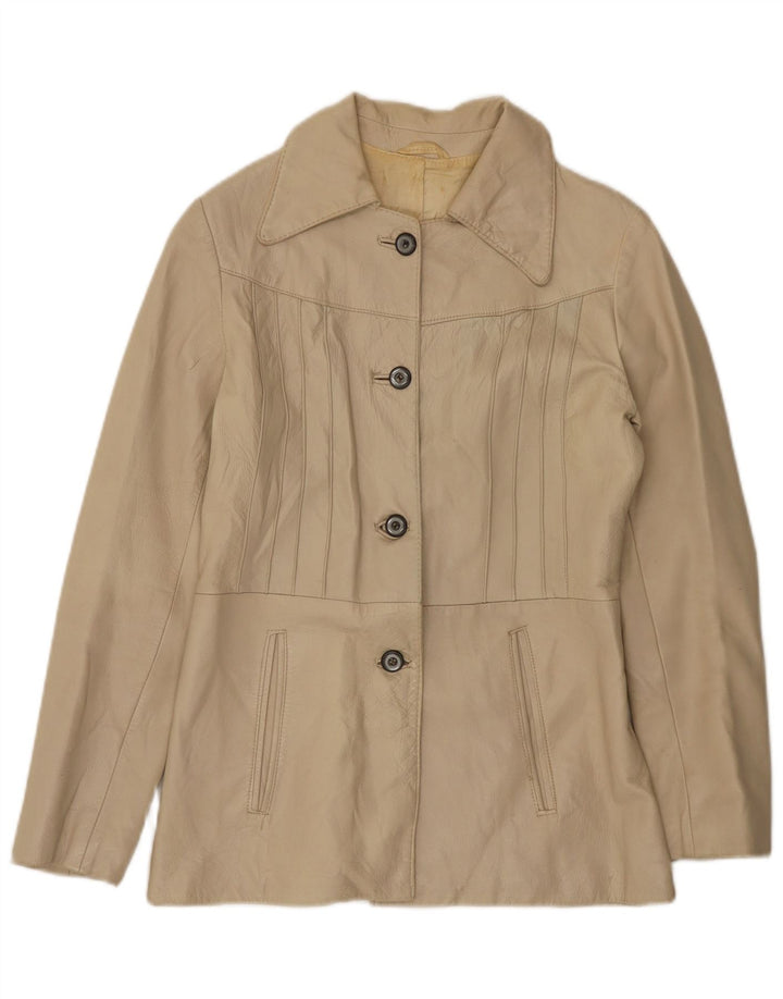 Vintage mujer chaqueta de cuero Reino Unido 10 pequeño beige