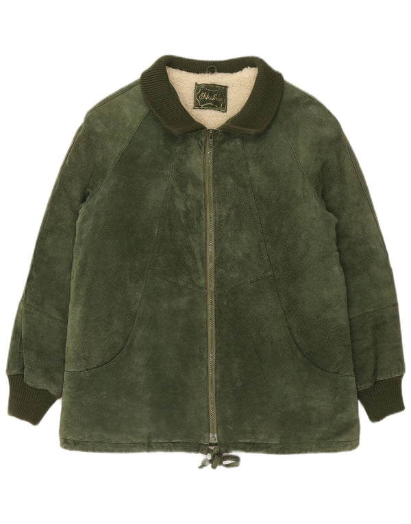 C&A Chaqueta de ante Sherpa para mujer EU 42 Cuero verde grande