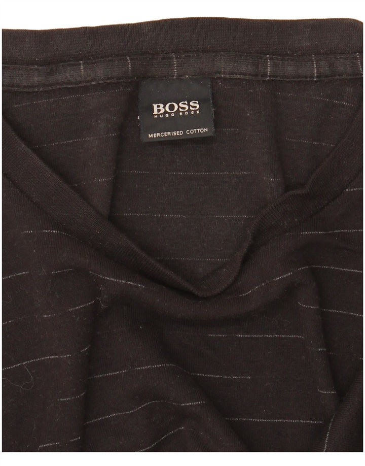 Camiseta HUGO BOSS para hombre de manga larga de algodón a rayas negras grandes