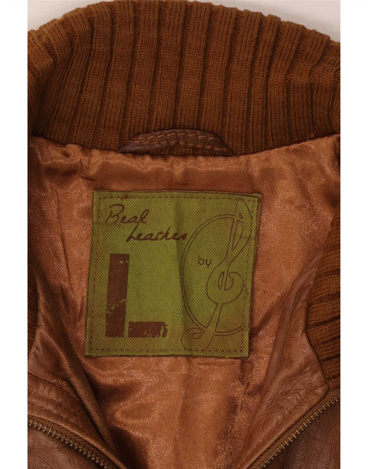 Vintage mujer chaqueta de cuero Reino Unido 16 marrón grande