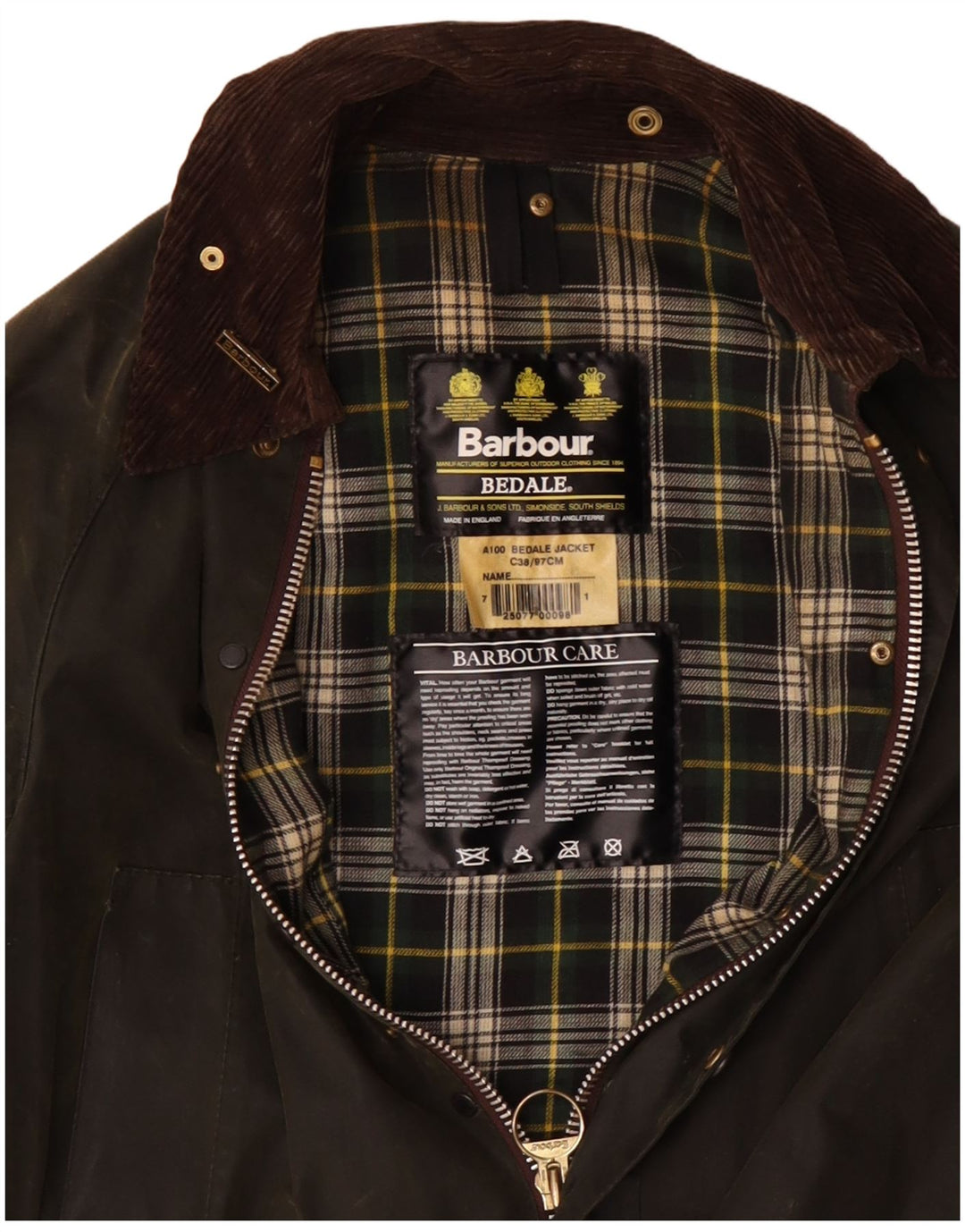 BARBOUR Chaqueta de algodón encerado Bedale para hombre UK 38 Medium Khaki