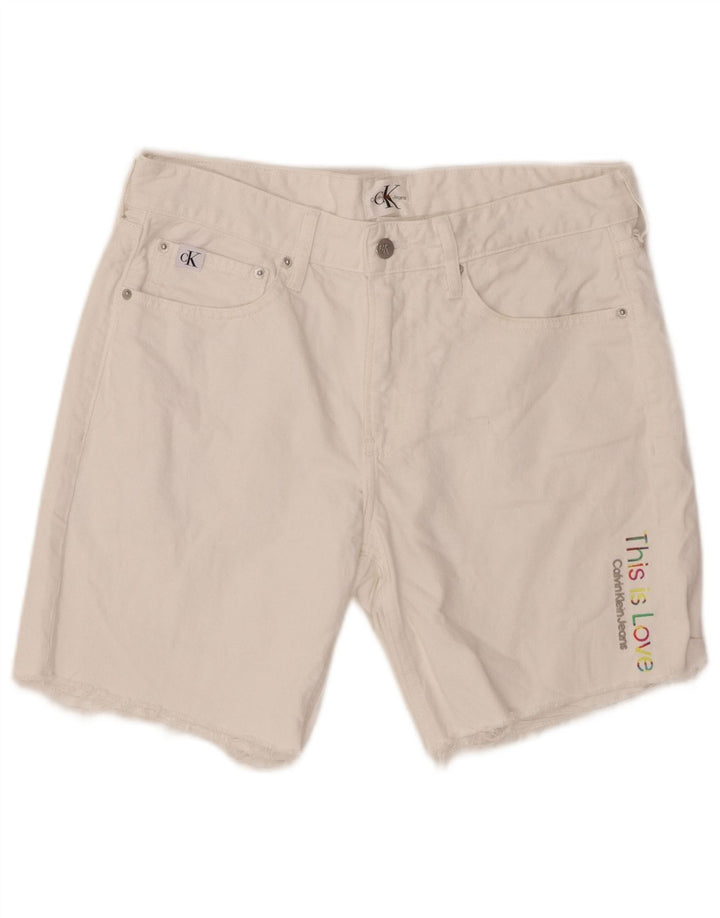 CALVIN KLEIN Shorts vaqueros gráficos para hombre W31 Algodón blanco mediano