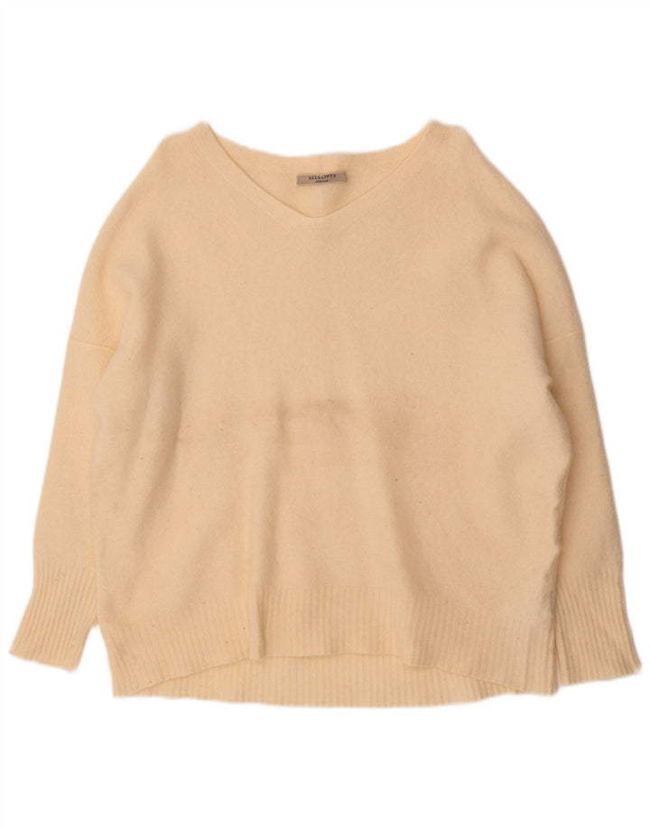 All Saints Jersey extragrande con cuello en V para mujer UK 44 Lana beige mediana