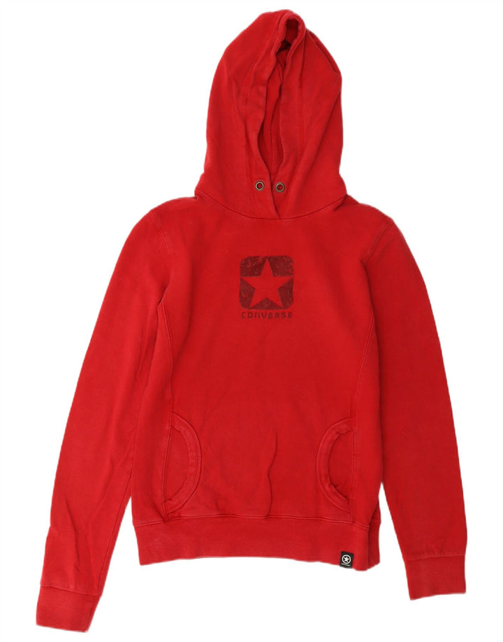 Converse - Sudadera con capucha para mujer, diseño gráfico, Reino Unido 14, algodón rojo mediano