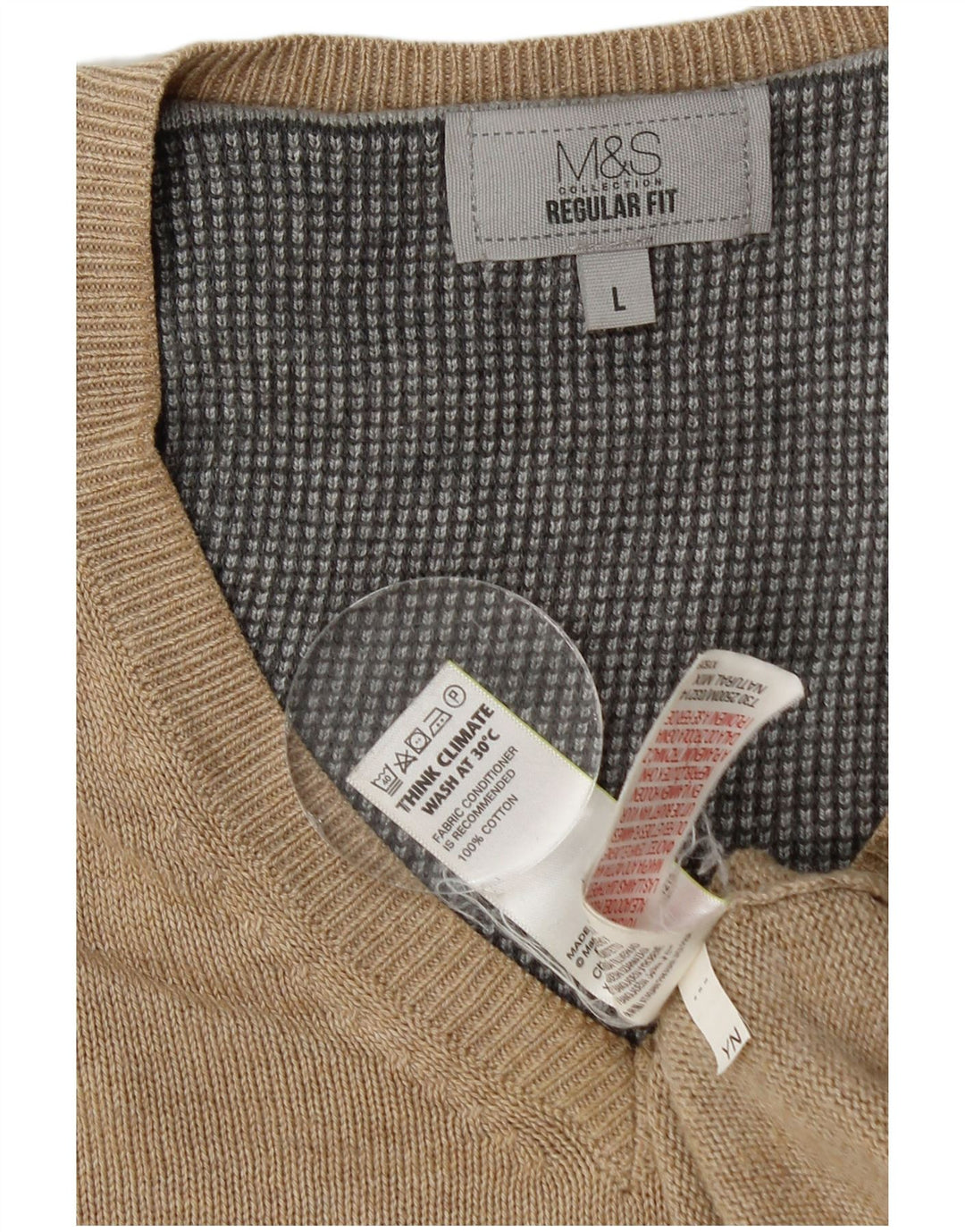 Marks & Spencer Jersey Regular Fit con Cuello en V para Hombre Algodón Beige Grande