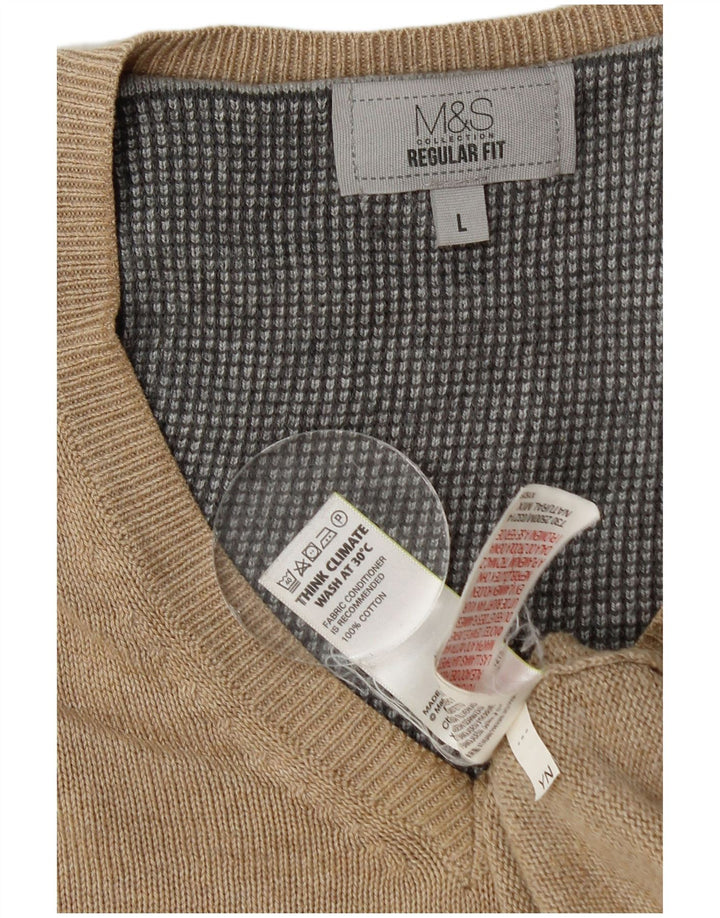 Marks & Spencer Jersey Regular Fit con Cuello en V para Hombre Algodón Beige Grande
