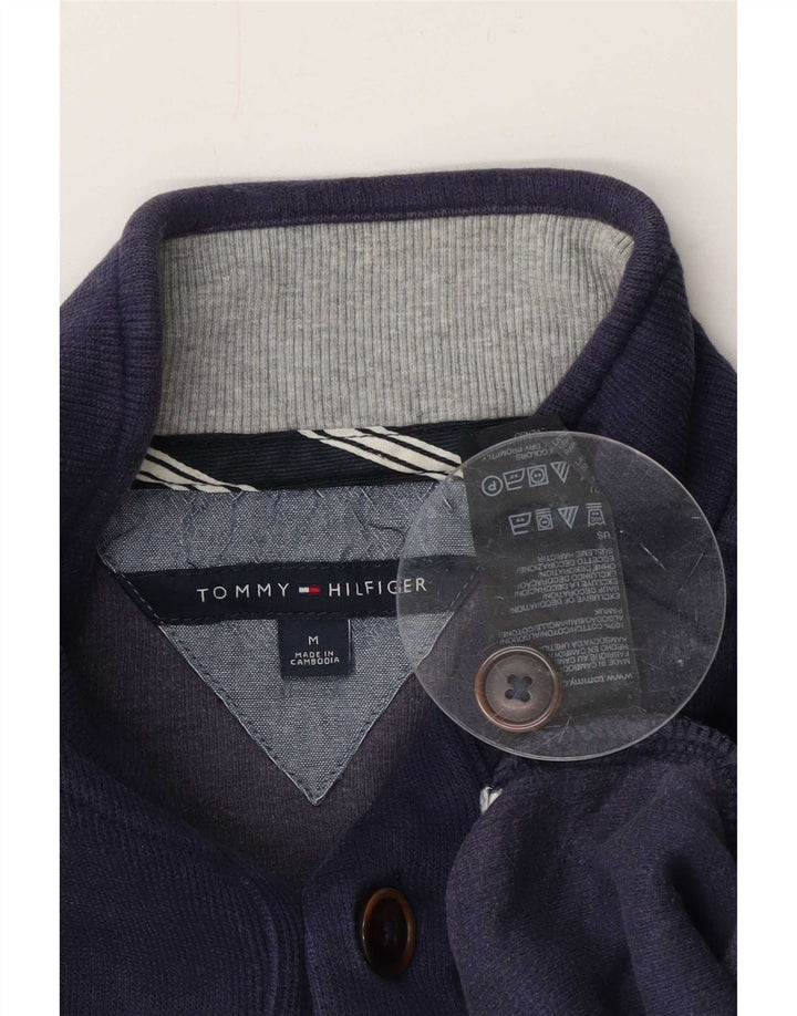 Tommy Hilfiger Sudadera con cuello y botones para hombre Jersey de algodón azul marino mediano