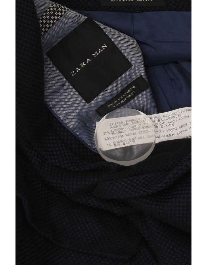 Zara Chaqueta tipo blazer de 2 botones para hombre EU 52 Grande Azul marino Algodón