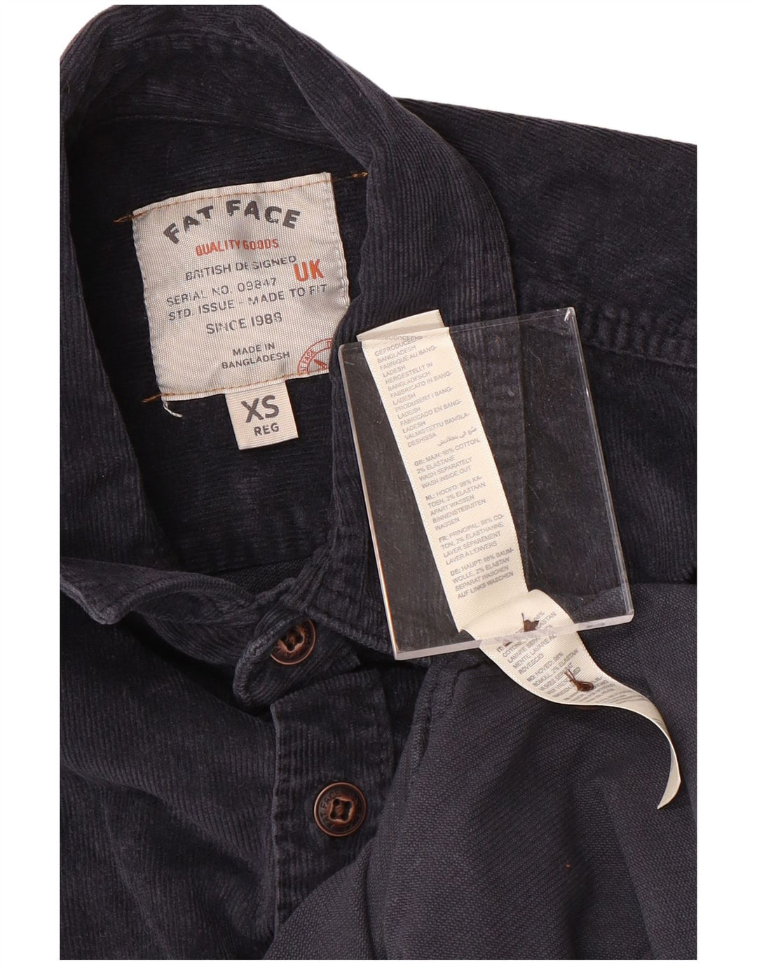 FAT FACE Camisa de pana para hombre XS Algodón azul marino