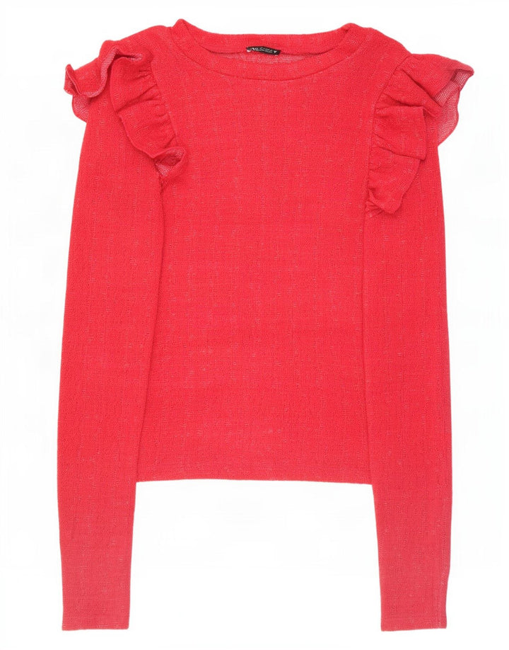 Zara Mujer Crop Top Manga Larga UK 10 Small Rosa Poliéster