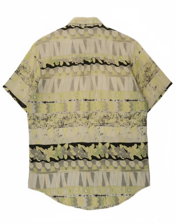 Vintage hombres camisa de manga corta verde medio geométrico