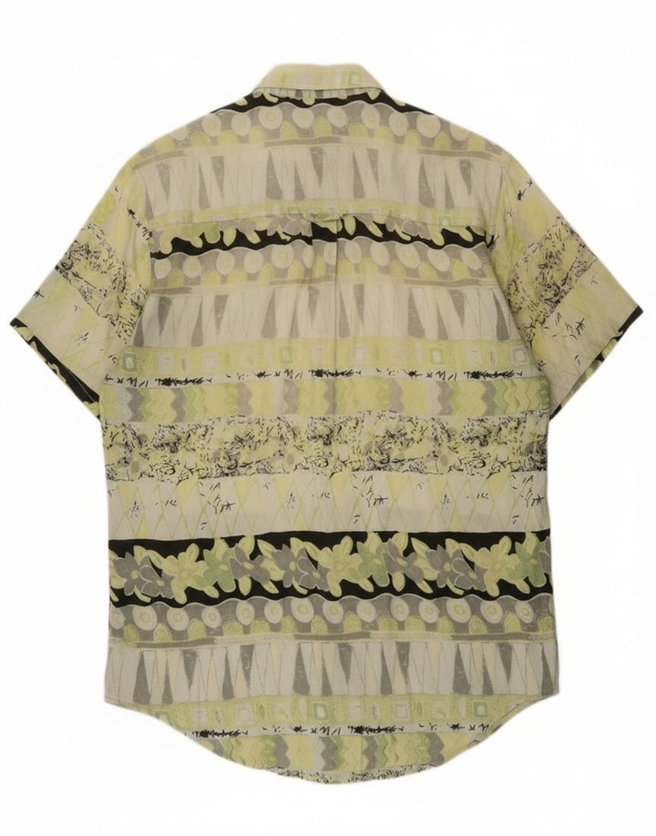Vintage hombres camisa de manga corta verde medio geométrico